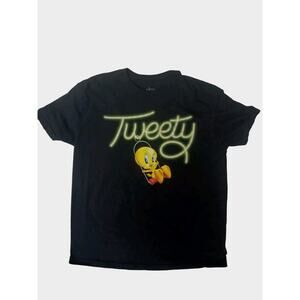 VNT 90's Six Flags TWEETY BIRD on Swing Tshirt Men's Sz XL BLACK GLOW Letters